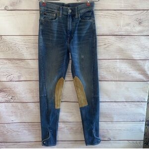 Polo Ralph Lauren Womens Riding Jeans 26 Blue Equestrian Suede Patch